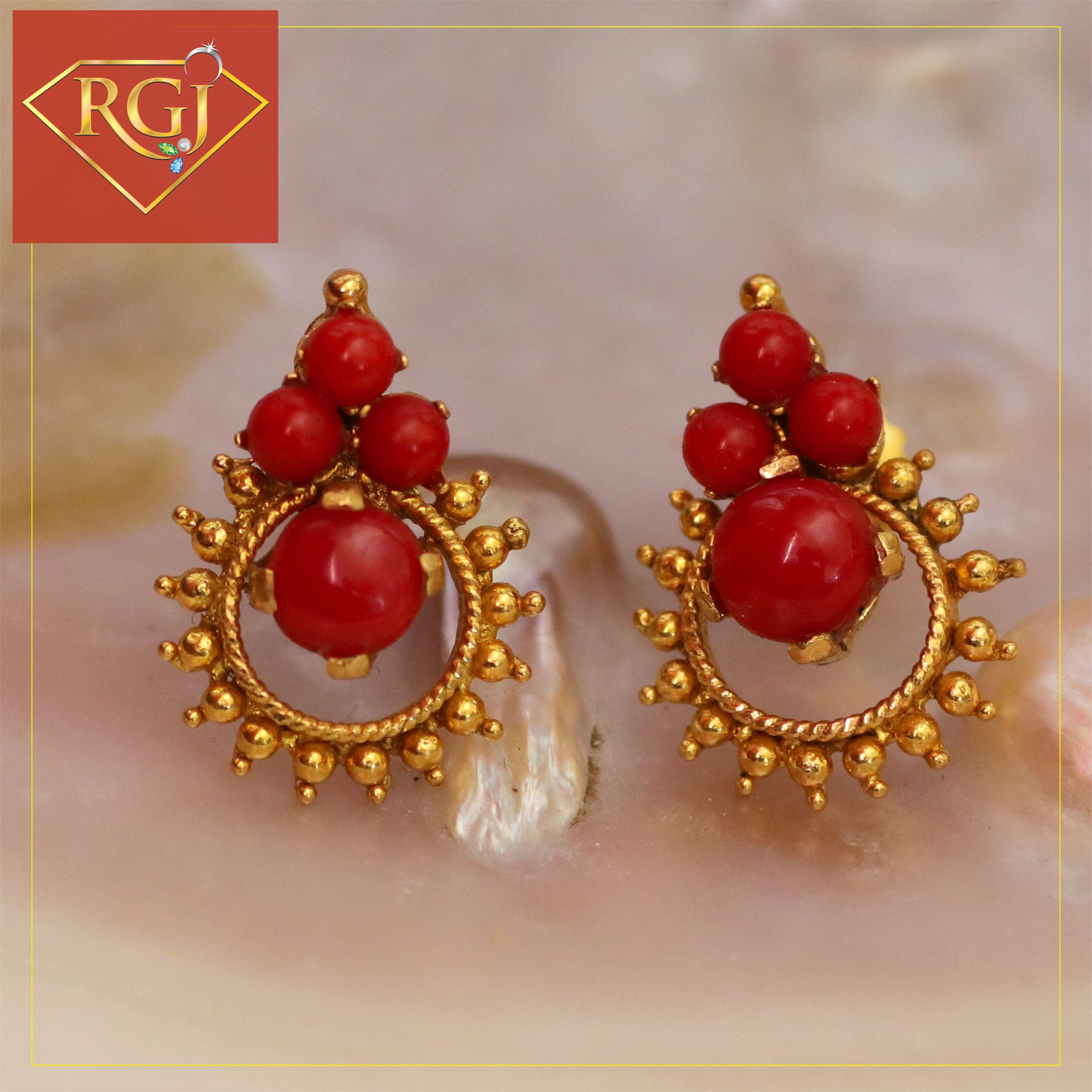 Buy Solid Gold Jewelry Coral Earrings Handmade Birthstone Jewelry 9k 14k  18k 22k Gold Gift for Her Online in India - Etsy