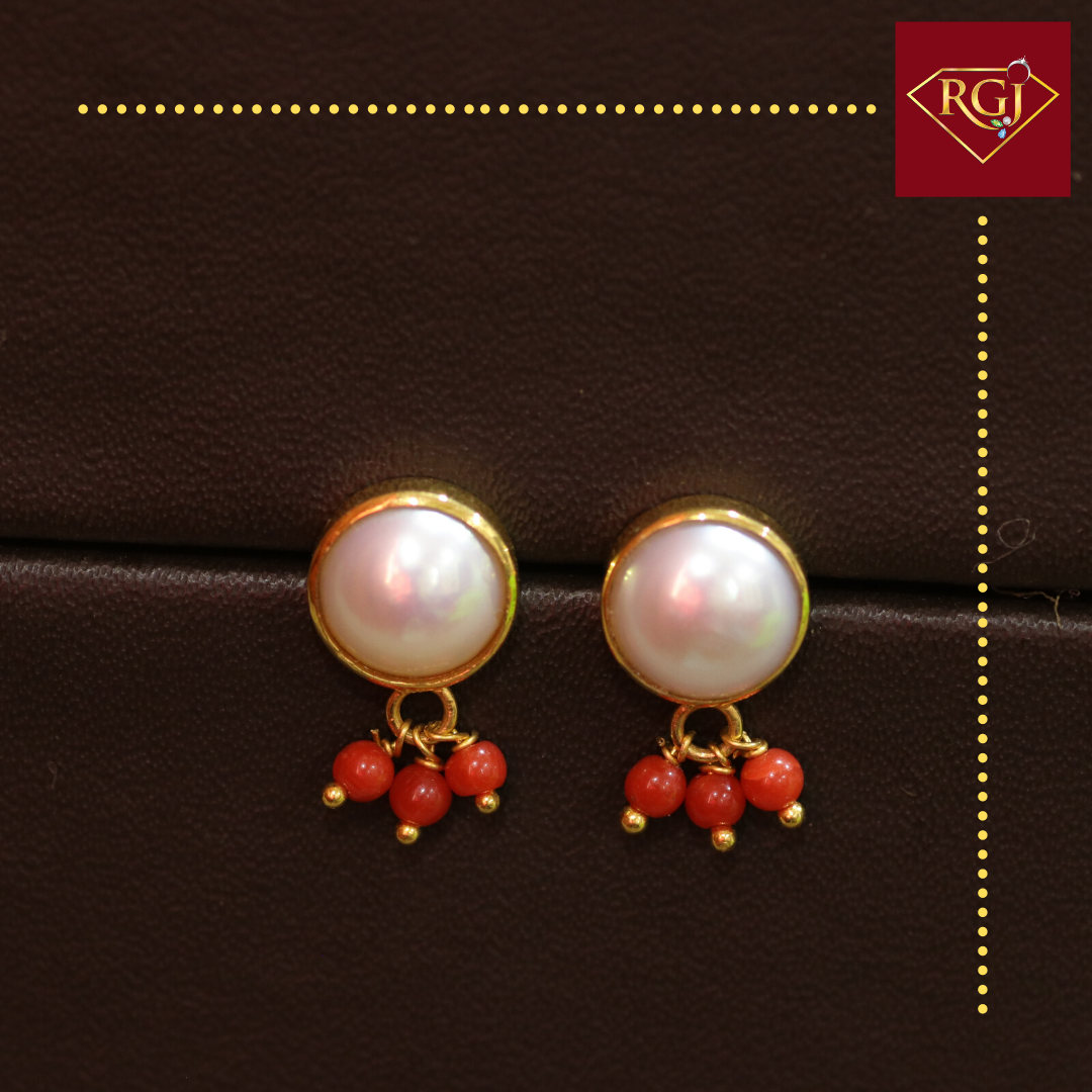 NATURAL CORAL & PEARL EARRING